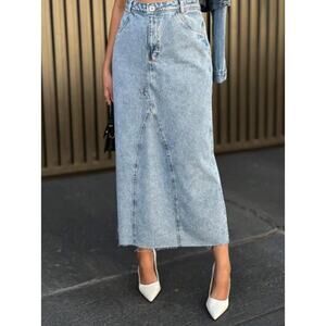 NWT Levi's Icon Maxi Skirt Side Slit Raw Hem Light Wash Denim Blue Women's Sz 3